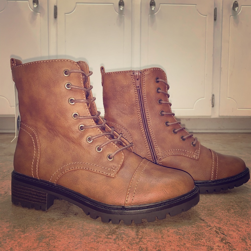Faux Leather Perfect Brown Combat Boots Hobo Chic